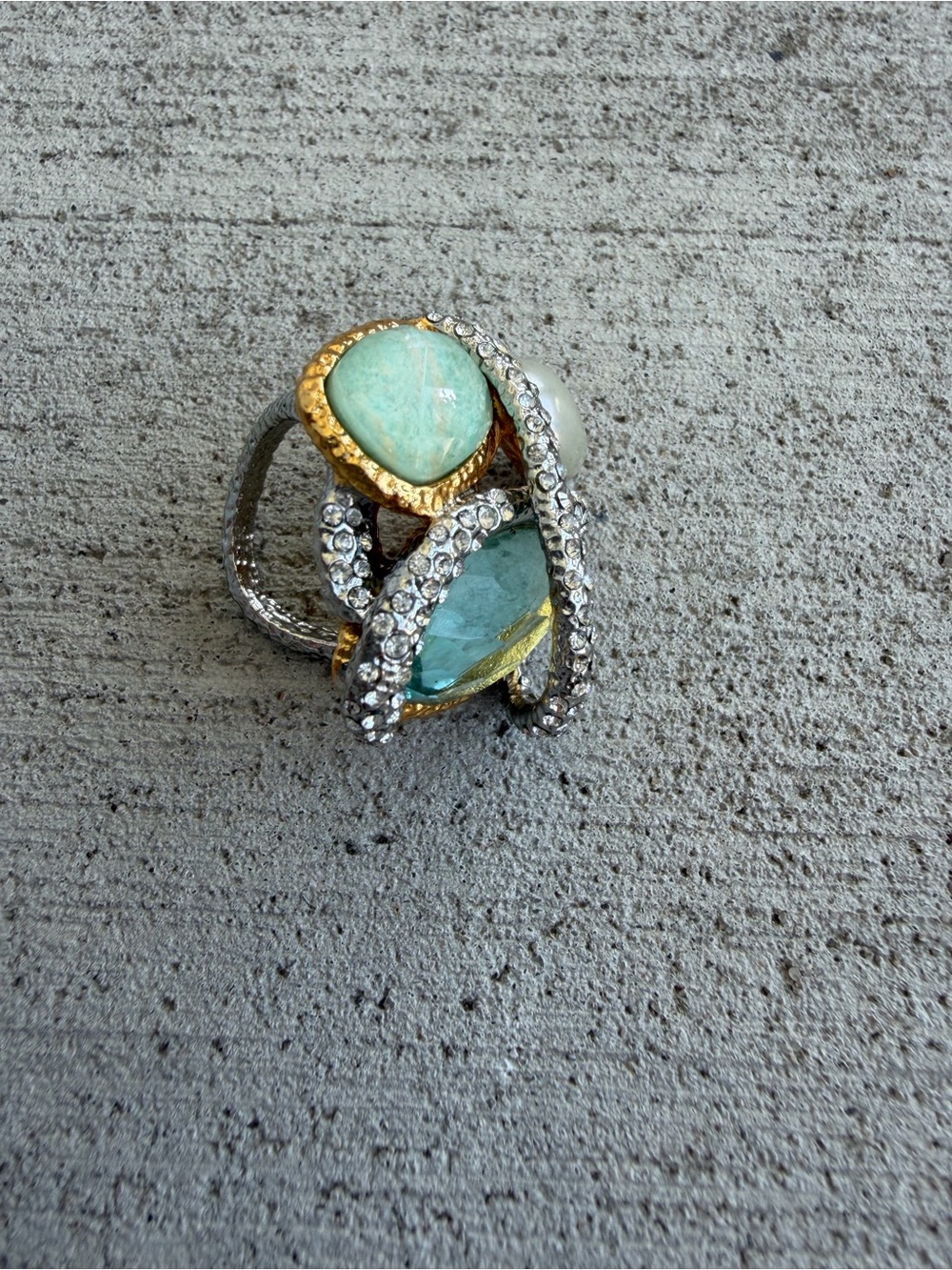 Chunky Statement Ring Gold Silver Tone Rhinestone Multi Stone Cocktail Ring